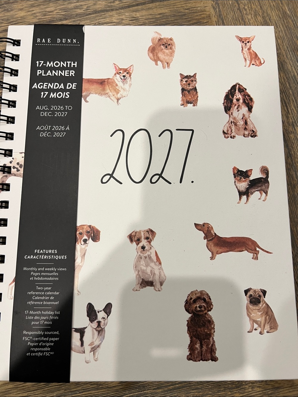 Rae Dunn White 2027 Planner with Brown & Tan Dog Illustrations